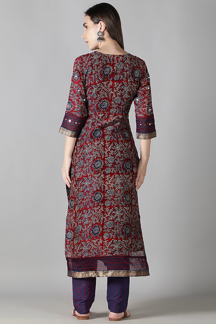 Deep Burgundy Silk & Cotton Printed Kurta Set by Sheeshakari at Pernia's Pop Up Shop