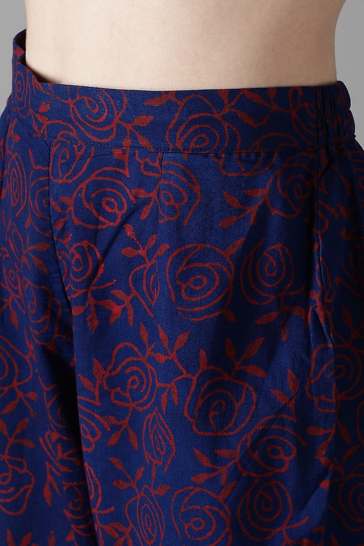 Magenta Blue Silk & Cotton Striped Printed Kurta Set by Sheeshakari at Pernia's Pop Up Shop
