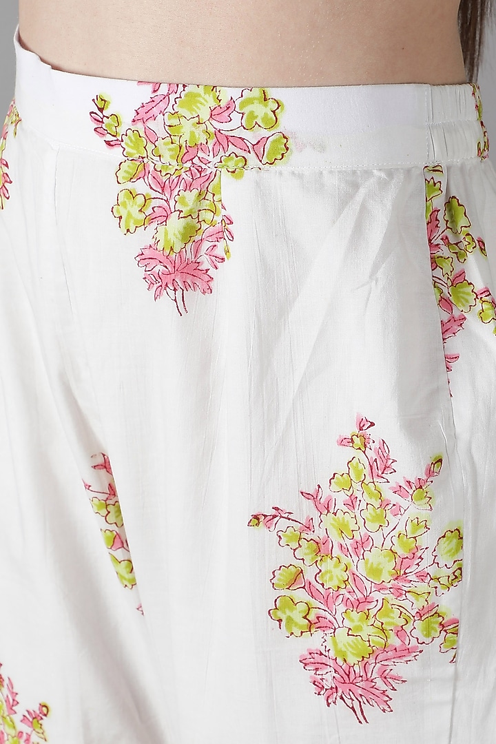 Lime Green Silk & Cotton Floral Printed Kurta Set by Sheeshakari at Pernia's Pop Up Shop