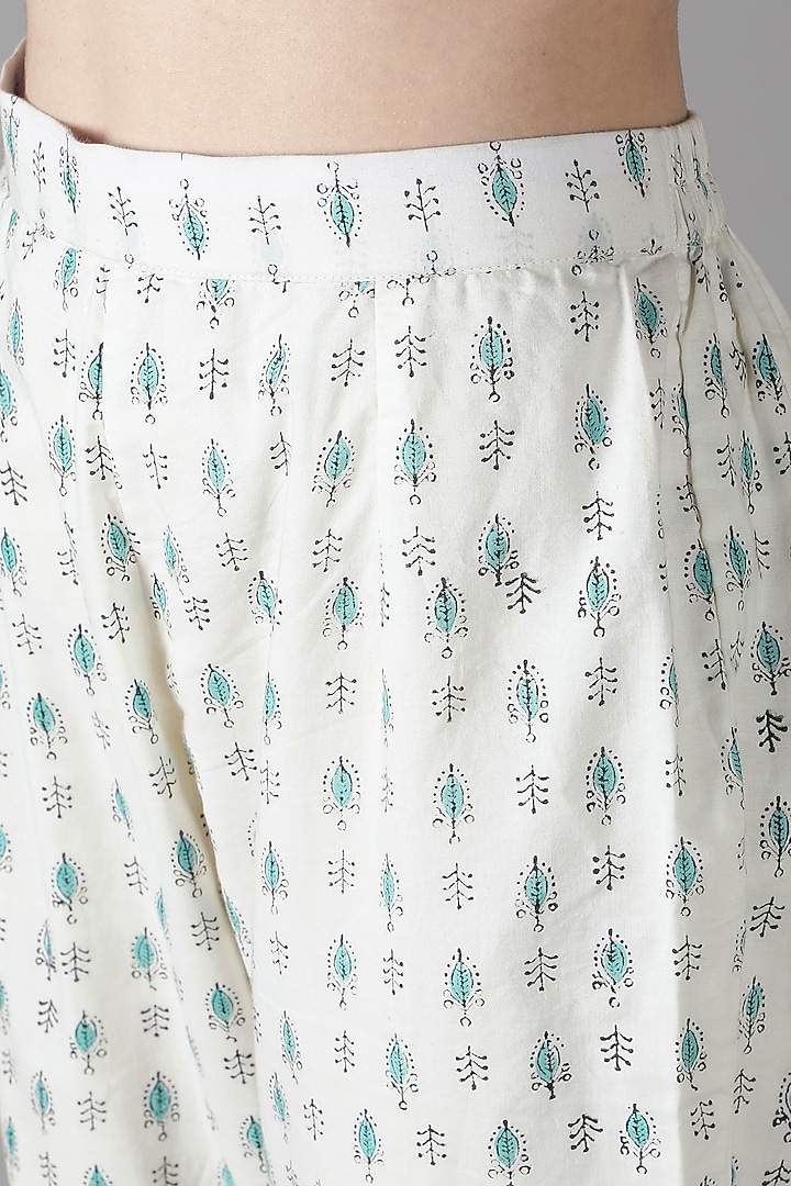 Aqua Blue Silk & Cotton Printed Kurta Set by Sheeshakari at Pernia's Pop Up Shop