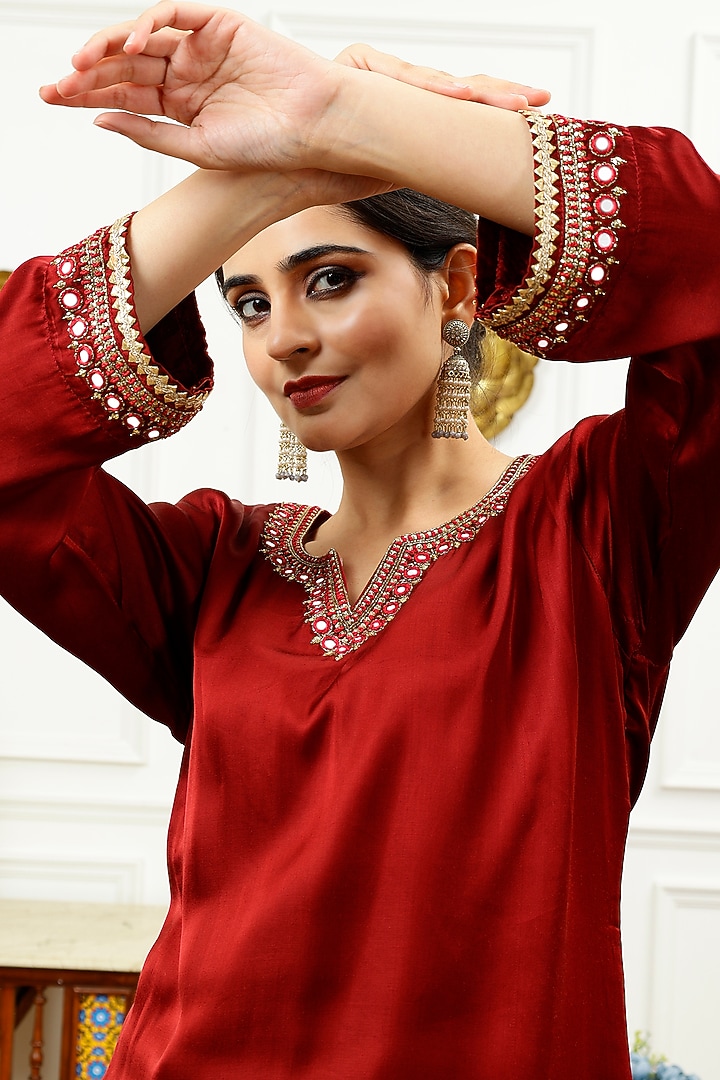 Rust Silk Dhoti Set by Sheeshakari at Pernia's Pop Up Shop