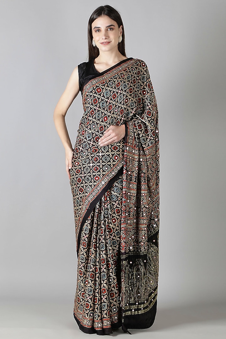 Black Silk Bead Handwork Reception Saree Set by Sheeshakari at Pernia's Pop Up Shop