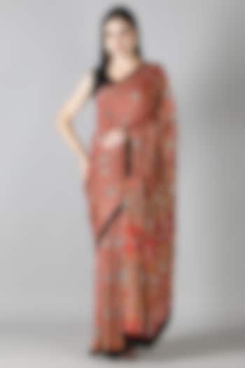 Red Silk Tikki Handwork Reception Saree Set by Sheeshakari at Pernia's Pop Up Shop