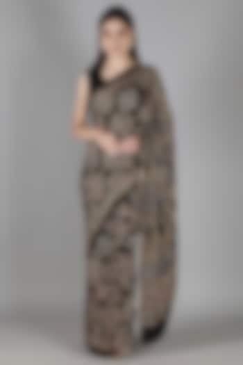 Black Silk Bead Handwork Reception Saree Set by Sheeshakari at Pernia's Pop Up Shop