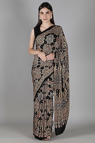 Black Silk Bead Handwork Saree Set by Sheeshakari