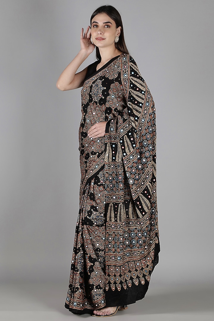 Black Silk Bead Handwork Reception Saree Set by Sheeshakari at Pernia's Pop Up Shop