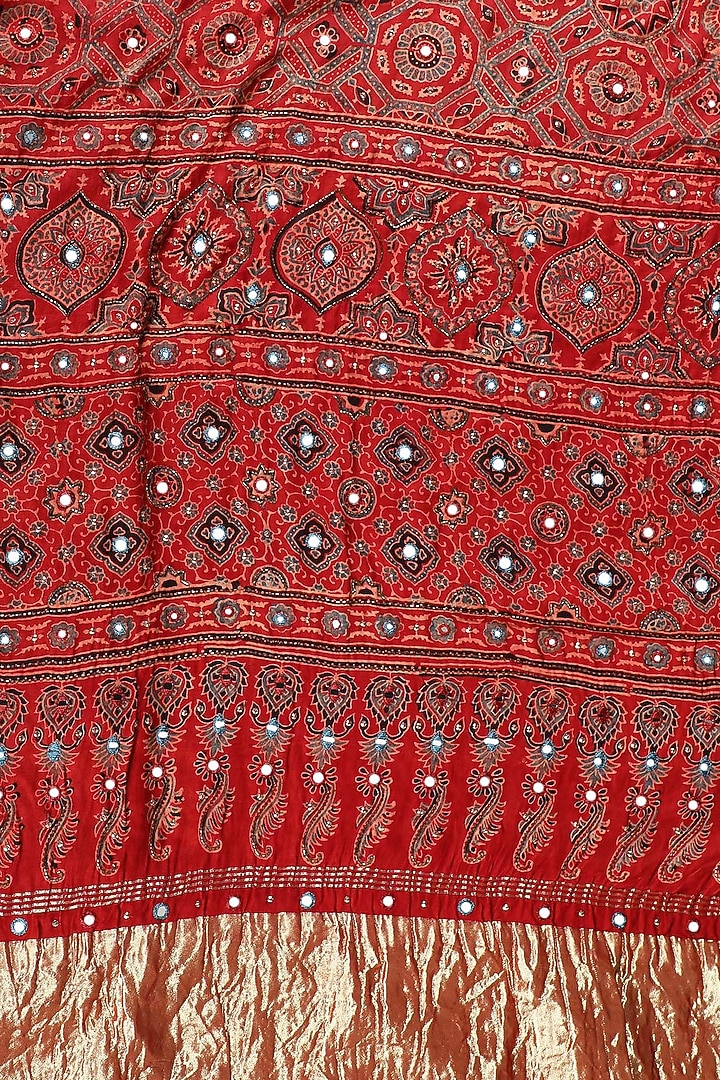 Red Silk Zari Embroidered Reception Saree Set by Sheeshakari at Pernia's Pop Up Shop