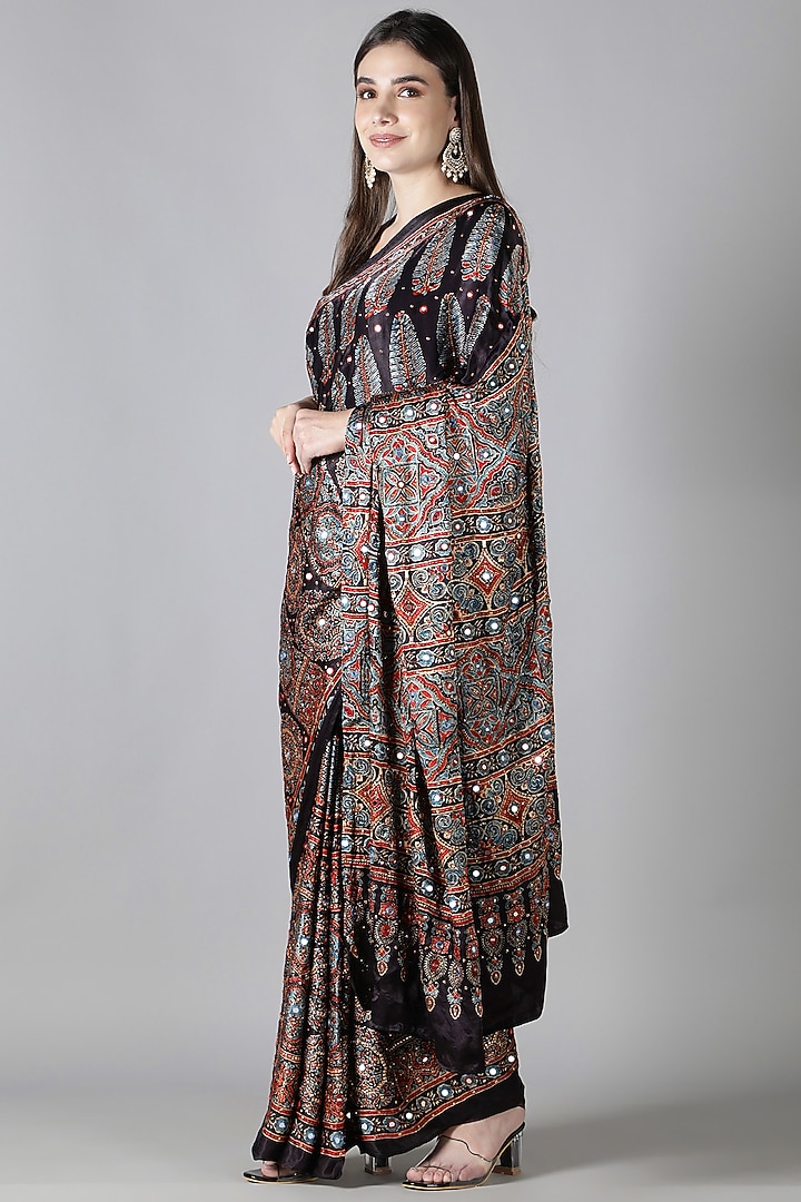 Black Silk Aari Work Reception Saree Set by Sheeshakari at Pernia's Pop Up Shop