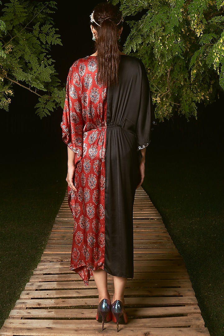 Red & Black Silk Ajrakh Printed Kaftan by Sheeshakari at Pernia's Pop Up Shop