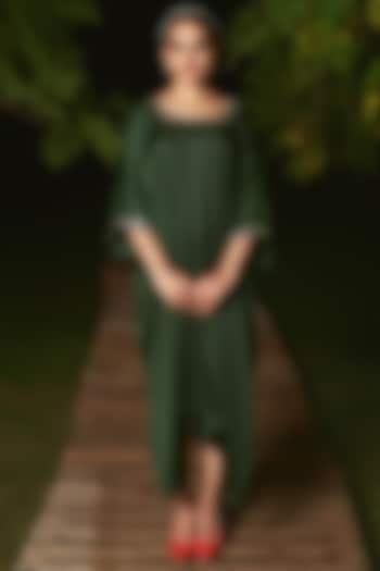 Moss Green Silk Hand Embroidered Kaftan by Sheeshakari at Pernia's Pop Up Shop