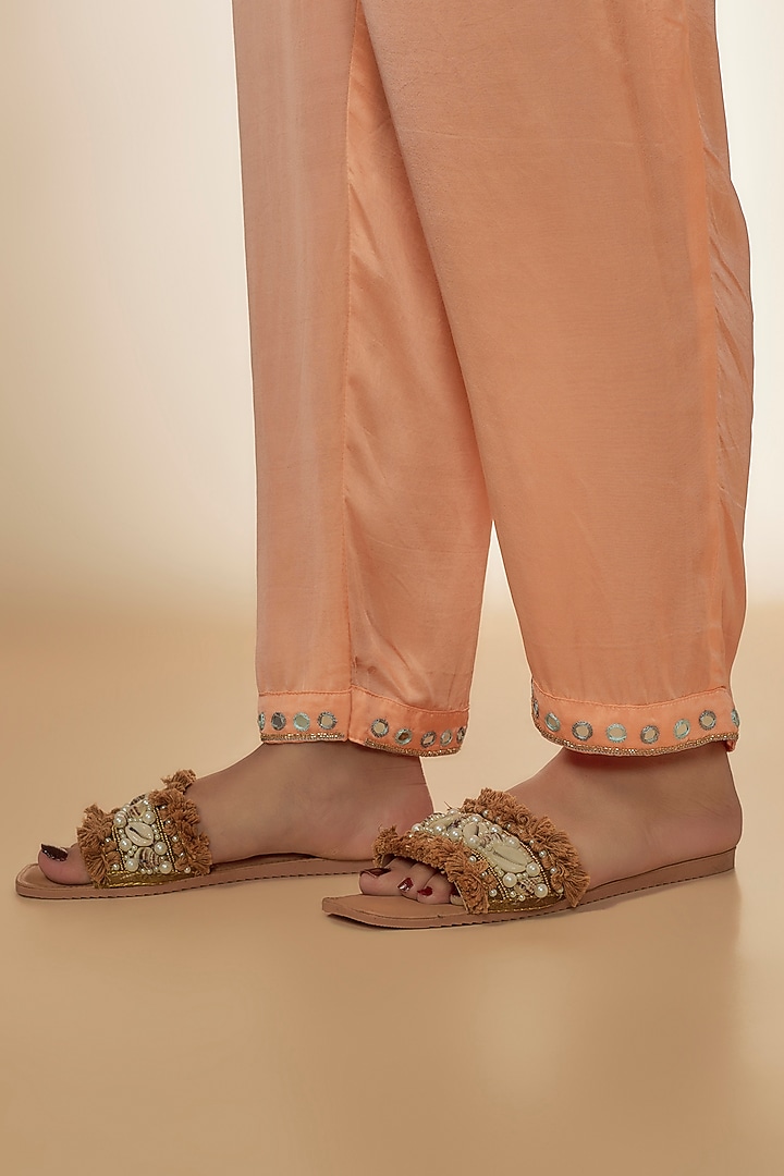 Grey Bandhani Silk Beads & Mirror Hand Embroidered Kaftan Set by Sheeshakari at Pernia's Pop Up Shop