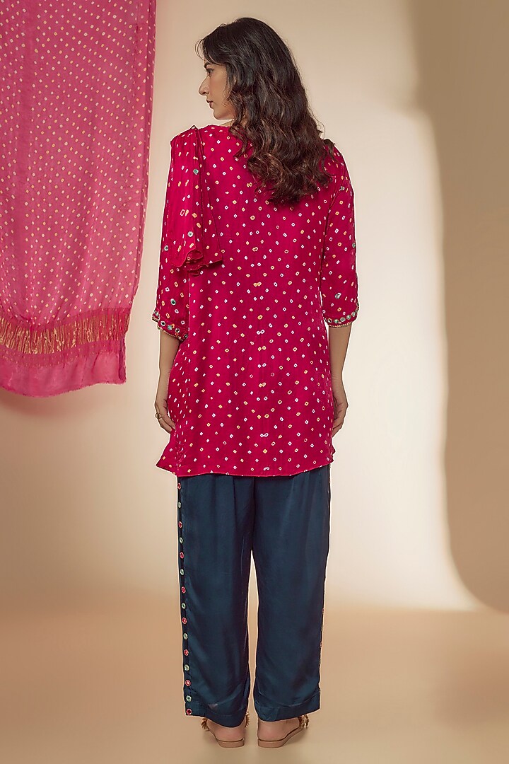 Pink & Blue Silk Hand Embroidered Pant Set by Sheeshakari at Pernia's Pop Up Shop