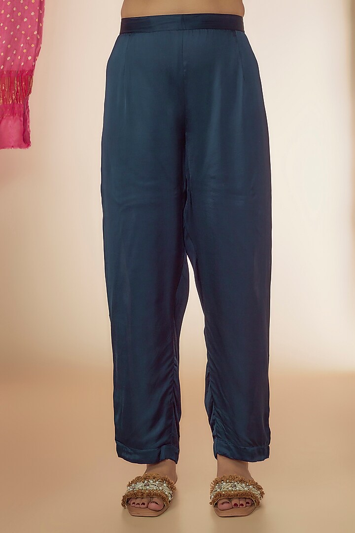 Pink & Blue Silk Hand Embroidered Pant Set by Sheeshakari at Pernia's Pop Up Shop