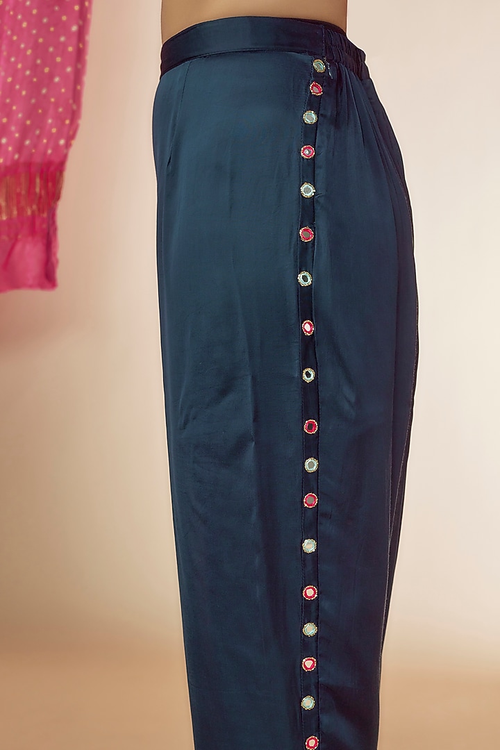 Pink & Blue Silk Hand Embroidered Pant Set by Sheeshakari at Pernia's Pop Up Shop