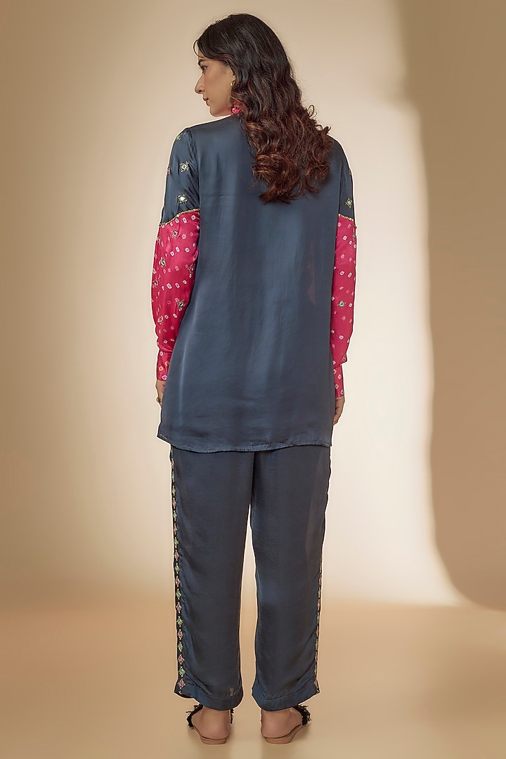Pink & Grey Silk Embroidered Co-Ord Set by Sheeshakari at Pernia's Pop Up Shop