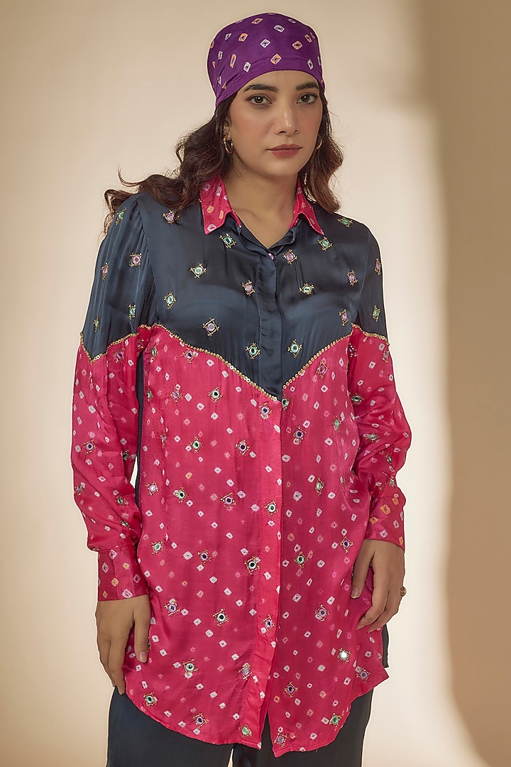 Pink & Grey Silk Embroidered Co-Ord Set by Sheeshakari at Pernia's Pop Up Shop