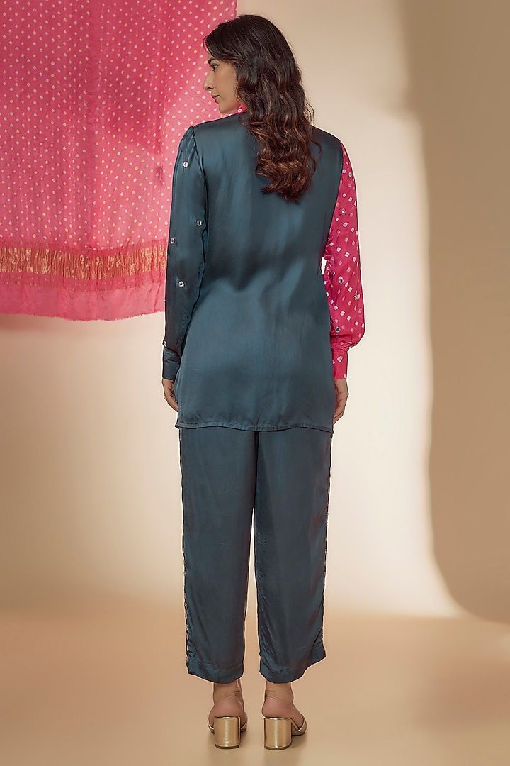 Pink & Grey Silk Embroidered Co-Ord Set by Sheeshakari at Pernia's Pop Up Shop