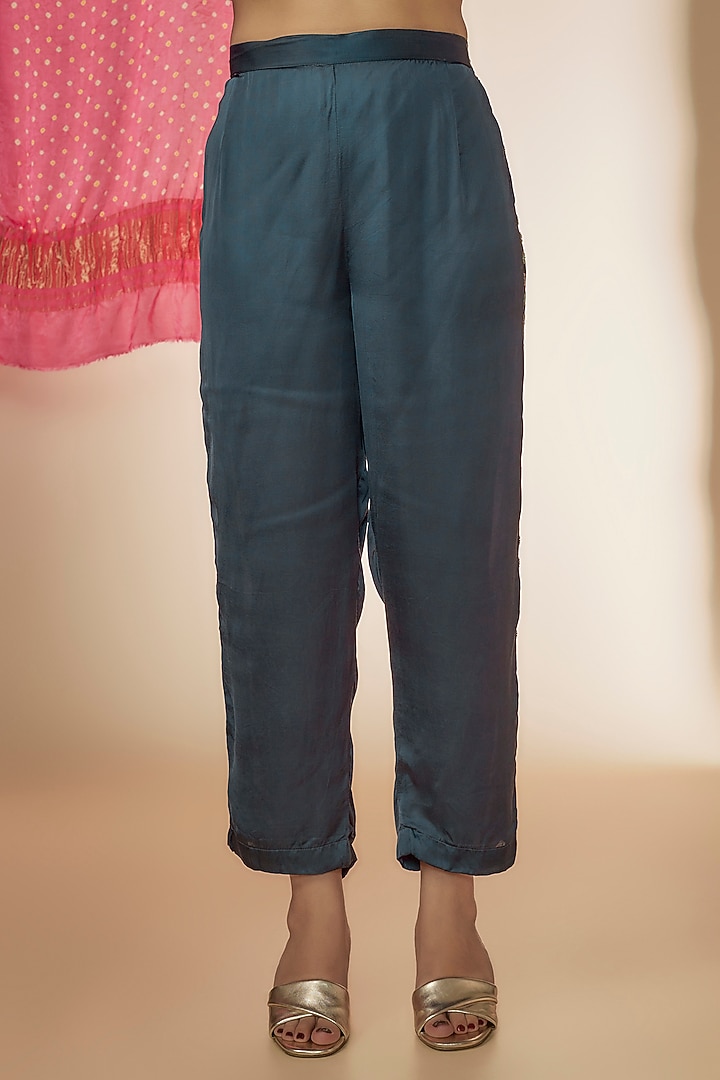 Pink & Grey Silk Embroidered Co-Ord Set by Sheeshakari at Pernia's Pop Up Shop