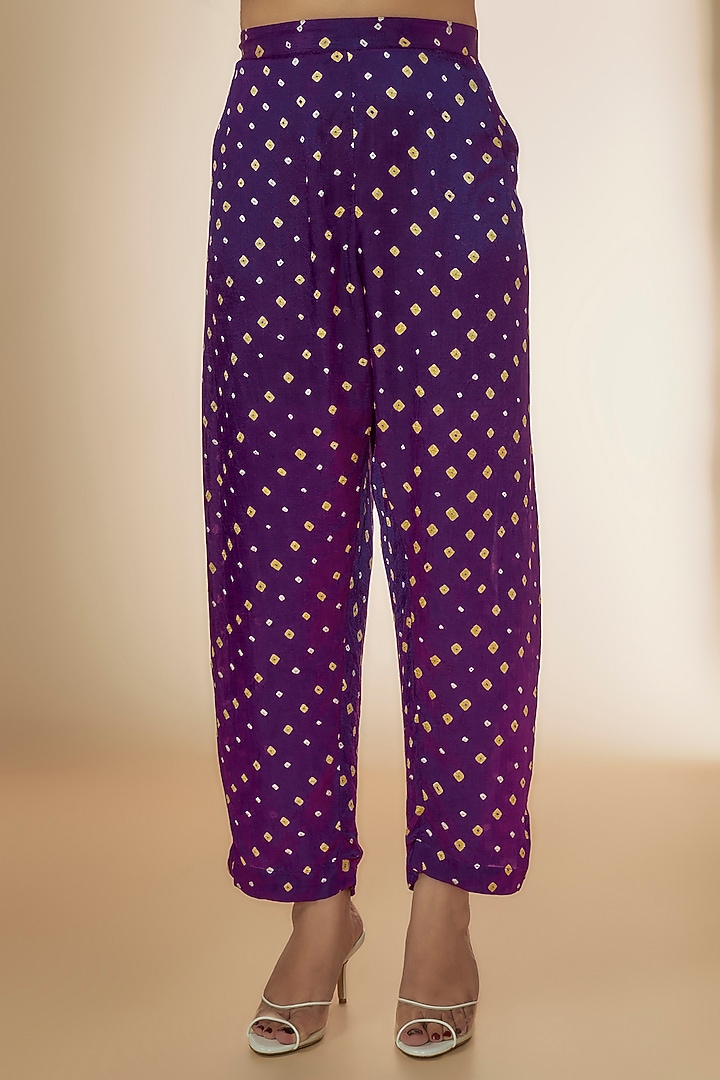 Purple & White Silk Bandhani Printed & Embroidered Co-Ord Set by Sheeshakari at Pernia's Pop Up Shop