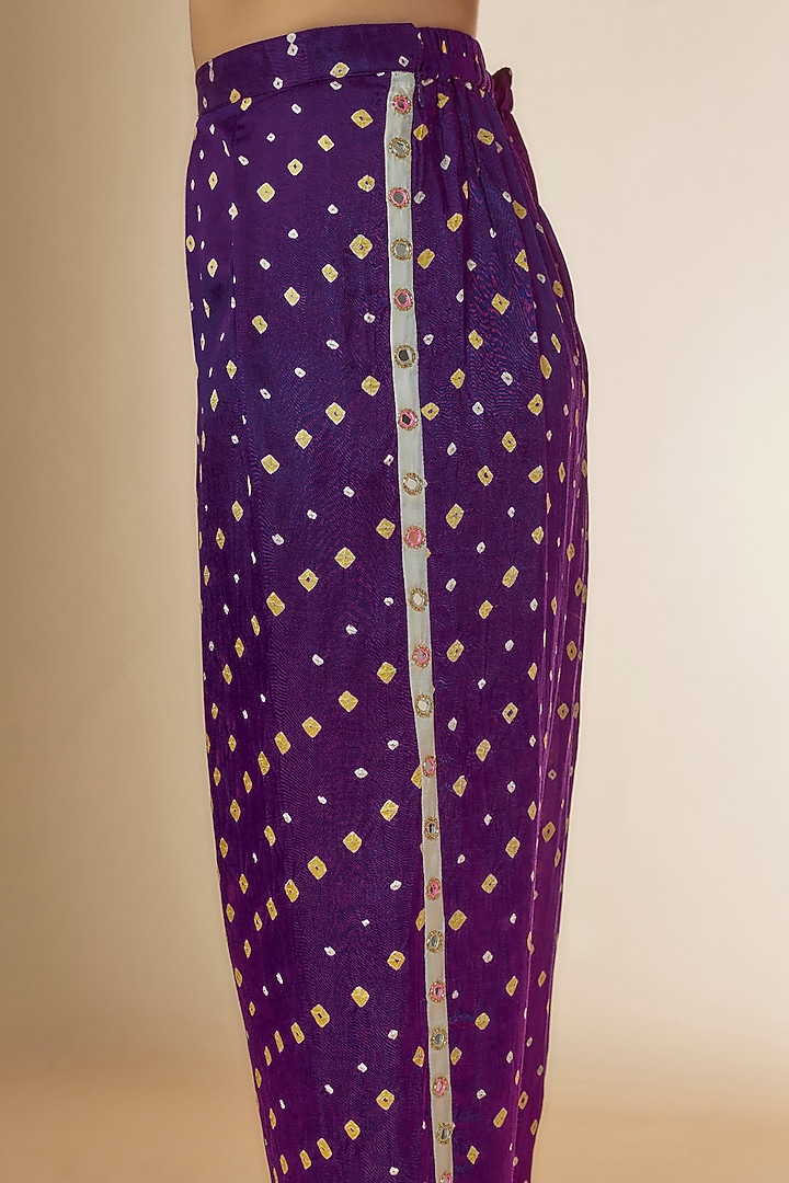 Purple & White Silk Bandhani Printed & Embroidered Co-Ord Set by Sheeshakari at Pernia's Pop Up Shop