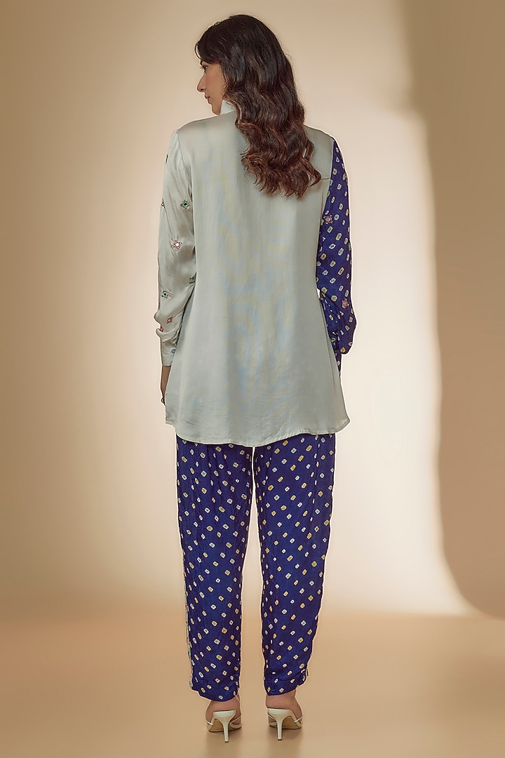 Blue & White Silk Bandhani Printed & Embroidered Co-Ord Set by Sheeshakari at Pernia's Pop Up Shop