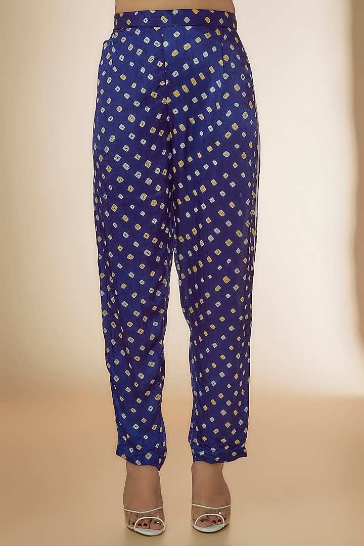 Blue & White Silk Bandhani Printed & Embroidered Co-Ord Set by Sheeshakari at Pernia's Pop Up Shop