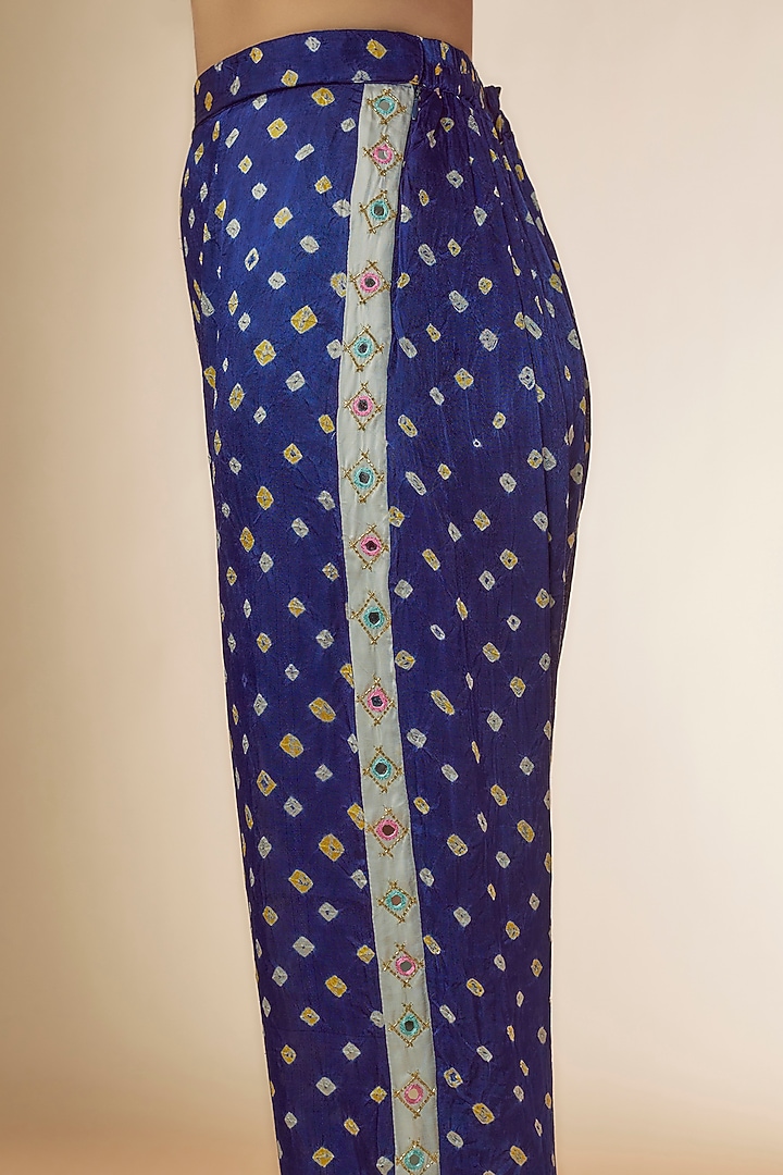 Blue & White Silk Bandhani Printed & Embroidered Co-Ord Set by Sheeshakari at Pernia's Pop Up Shop