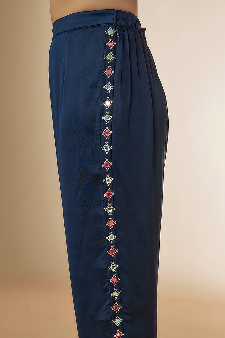 Blue & Pink Silk Bandhani Printed & Embroidered Co-Ord Set by Sheeshakari at Pernia's Pop Up Shop