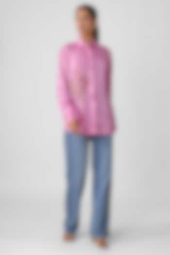 Blush Pink Silk Hand Embroidered Shirt by Sheeshakari at Pernia's Pop Up Shop