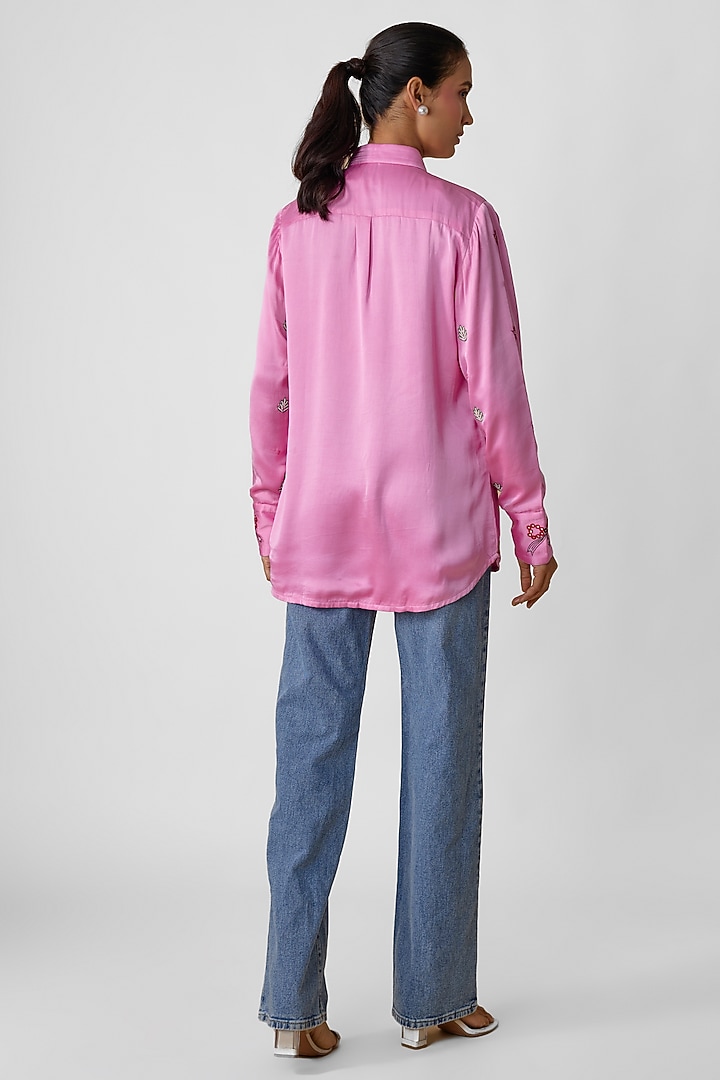 Blush Pink Silk Hand Embroidered Shirt by Sheeshakari at Pernia's Pop Up Shop