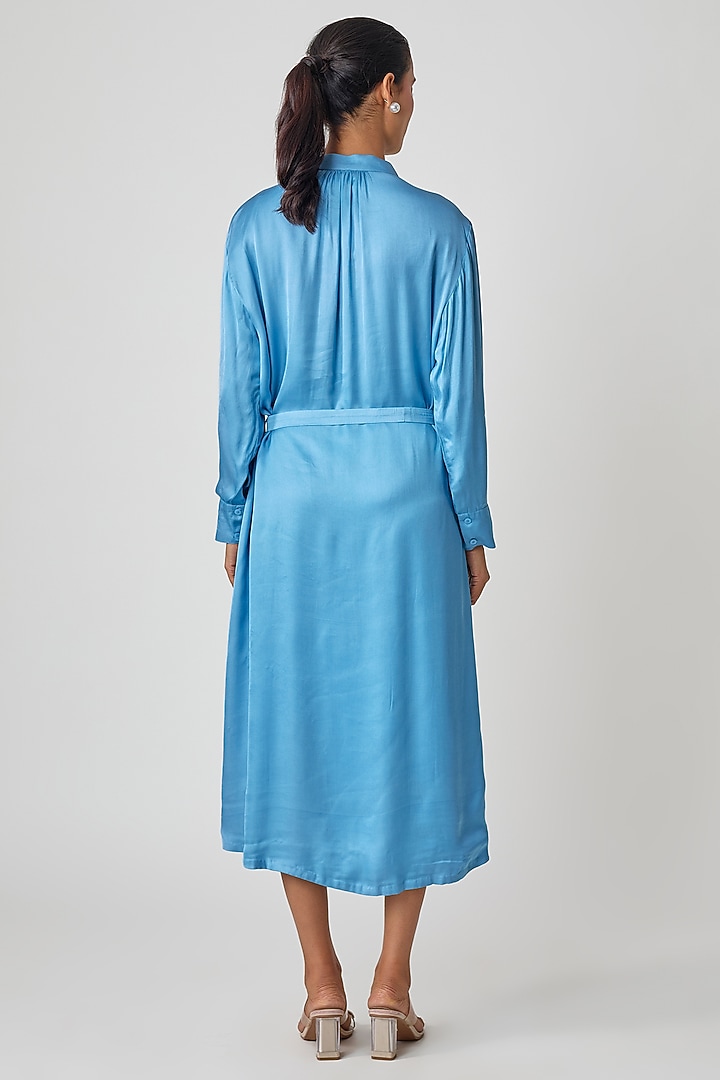 Blue Silk Hand Embroidered Vacation Shirt Dress by Sheeshakari at Pernia's Pop Up Shop