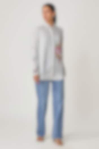 White Silk Hand Embroidered Shirt by Sheeshakari at Pernia's Pop Up Shop