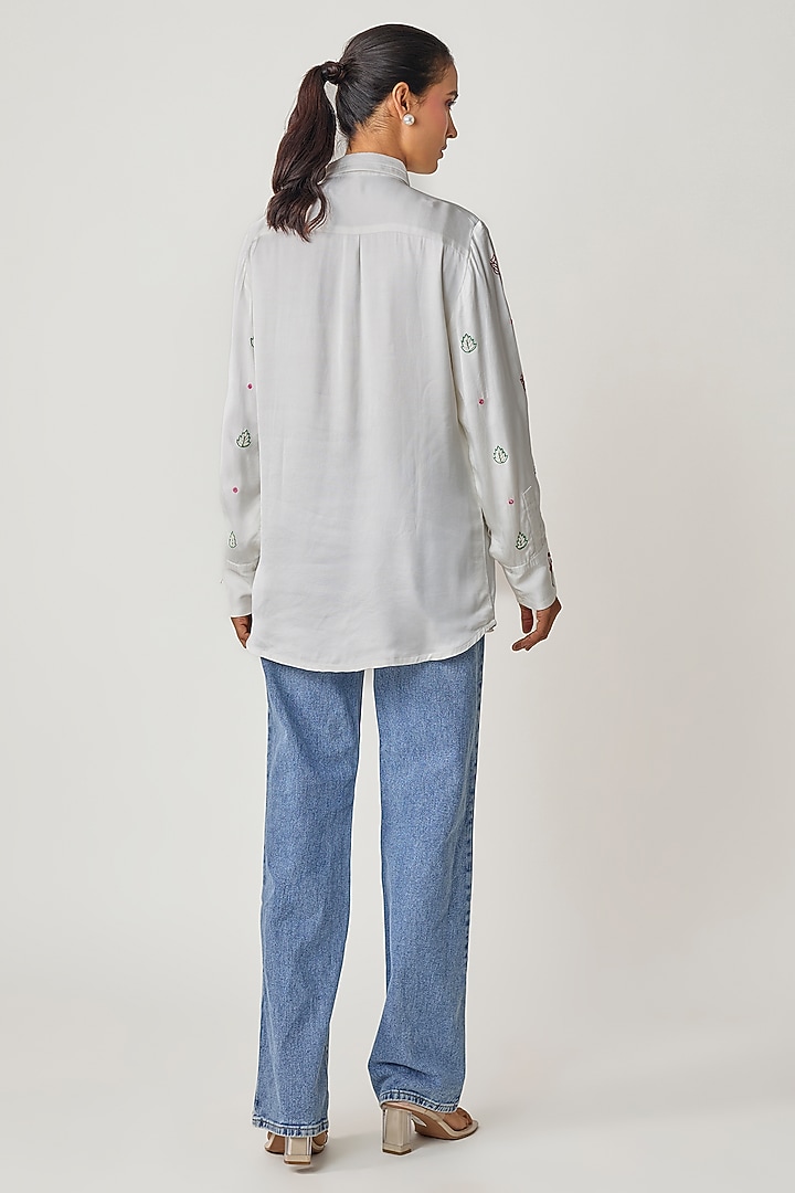 White Silk Hand Embroidered Shirt by Sheeshakari at Pernia's Pop Up Shop