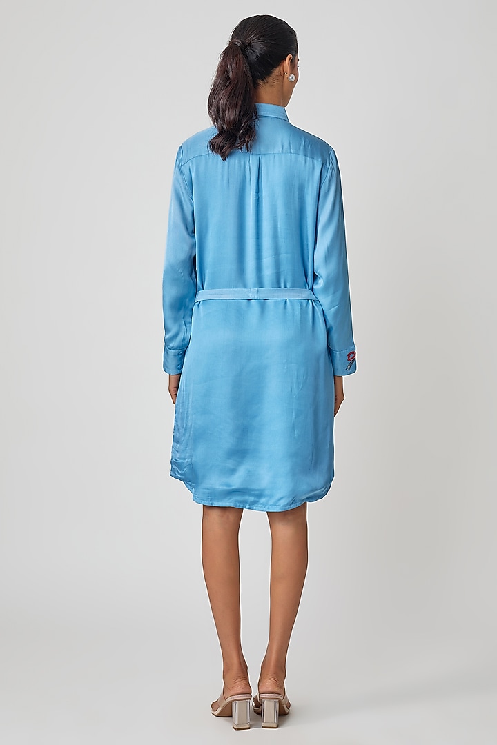 Blue Silk Hand Embroidered Vacation Shirt Dress by Sheeshakari at Pernia's Pop Up Shop