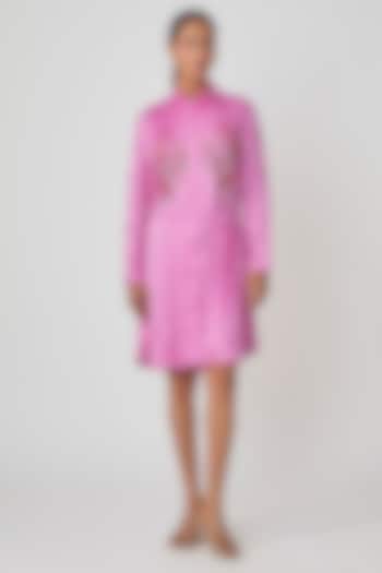 Blush Pink Silk Hand Embroidered Vacation Shirt Dress by Sheeshakari at Pernia's Pop Up Shop