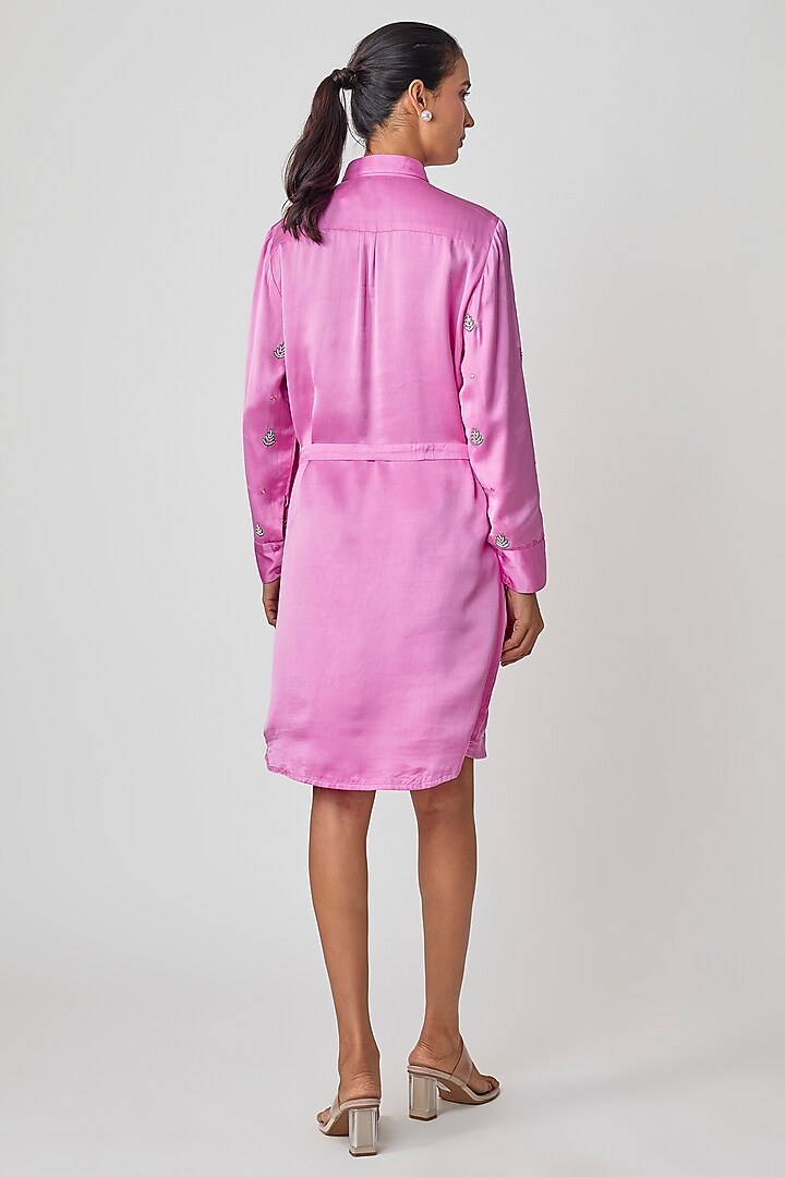 Blush Pink Silk Hand Embroidered Vacation Shirt Dress by Sheeshakari at Pernia's Pop Up Shop