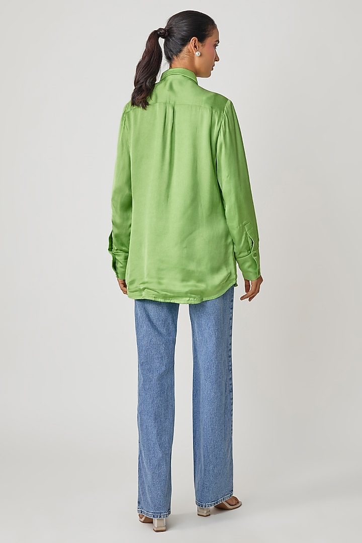 Green Silk Hand Embroidered Shirt by Sheeshakari at Pernia's Pop Up Shop