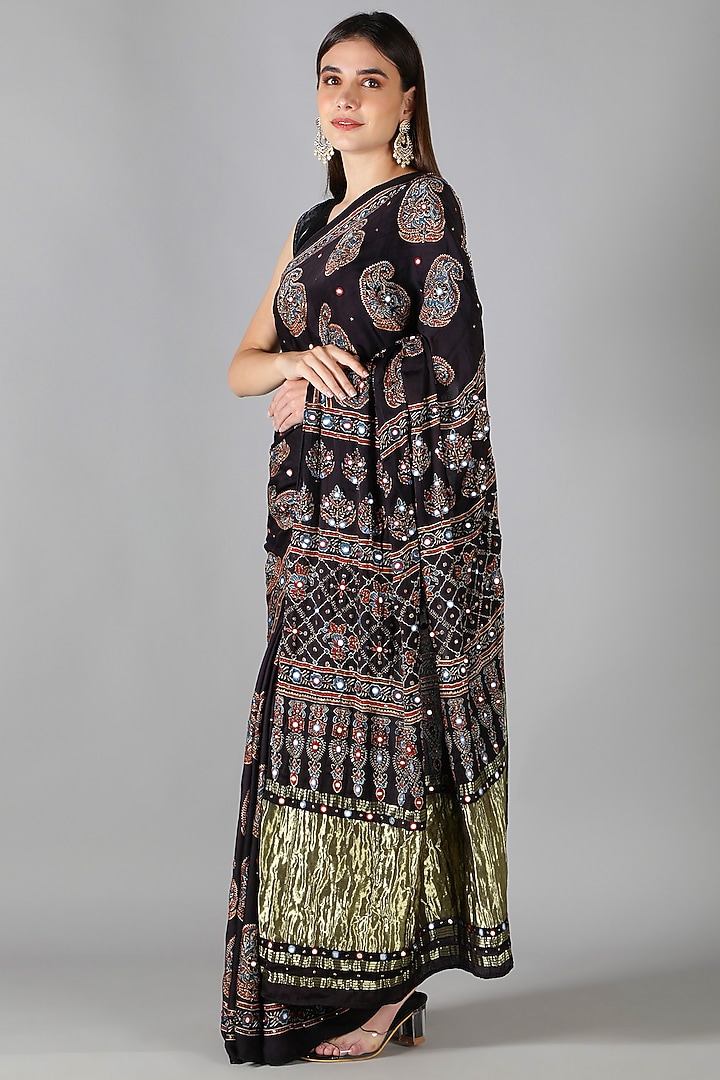 Black Silk Zari Work Reception Saree Set by Sheeshakari at Pernia's Pop Up Shop