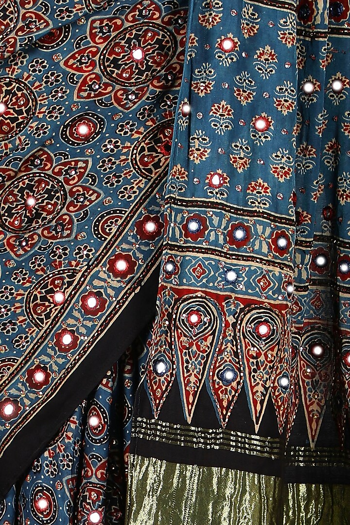 Blue Silk Bead Handwork Reception Saree Set by Sheeshakari at Pernia's Pop Up Shop