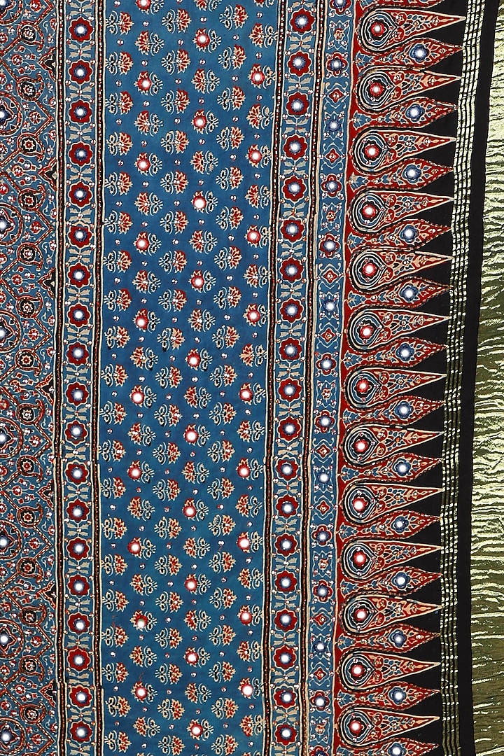 Blue Silk Bead Handwork Reception Saree Set by Sheeshakari at Pernia's Pop Up Shop