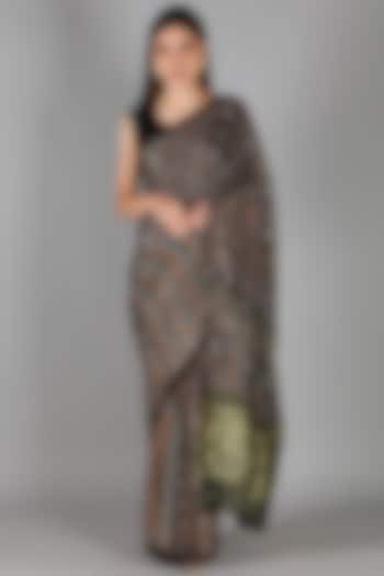 Black Silk Aari Work Reception Saree Set by Sheeshakari at Pernia's Pop Up Shop