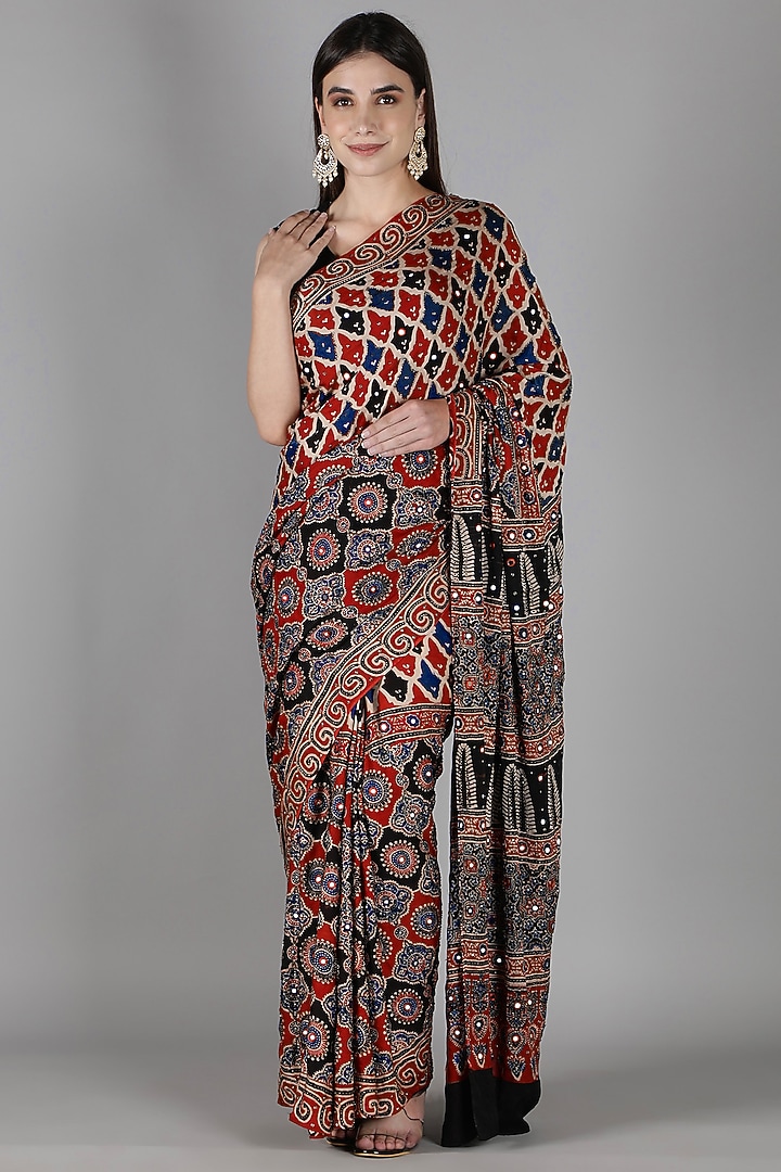 Red Silk Bead Handwork Reception Saree Set by Sheeshakari at Pernia's Pop Up Shop