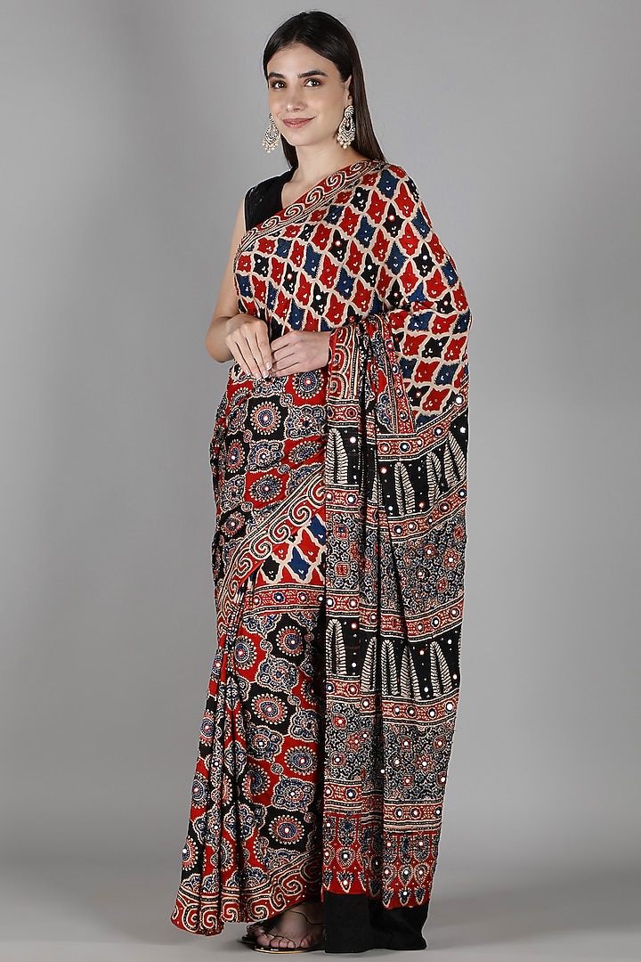 Red Silk Bead Handwork Reception Saree Set by Sheeshakari at Pernia's Pop Up Shop