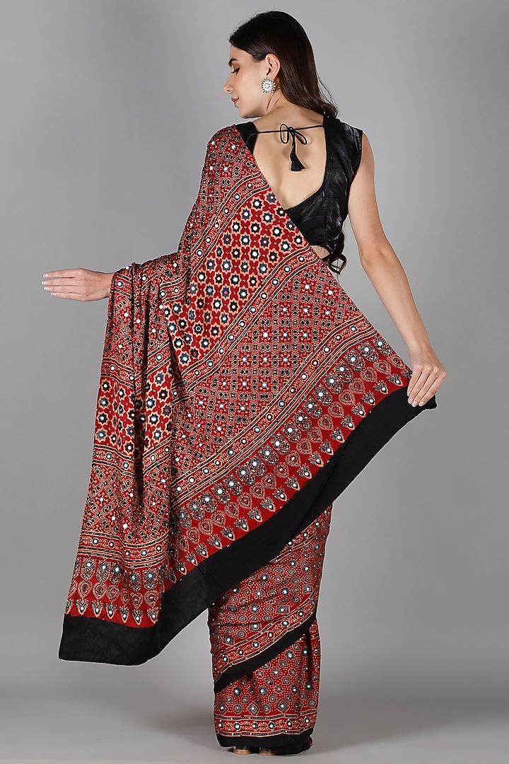 Red Silk Bead Handwork Reception Saree Set by Sheeshakari at Pernia's Pop Up Shop
