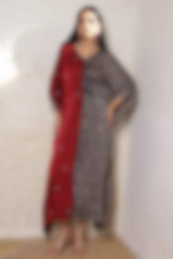 Rust Silk Printed & Hand Embroidered Kaftan by Sheeshakari at Pernia's Pop Up Shop