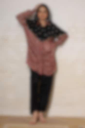 Black Silk Printed & Hand Embroidered Co-Ord Set by Sheeshakari at Pernia's Pop Up Shop