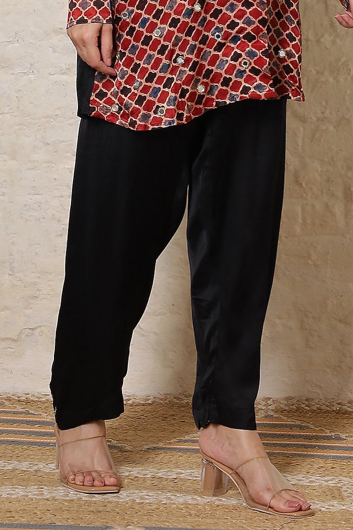 Black Silk Printed & Hand Embroidered Co-Ord Set by Sheeshakari at Pernia's Pop Up Shop