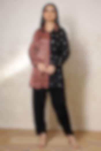 Black Silk Printed & Hand Embroidered Co-Ord Set by Sheeshakari at Pernia's Pop Up Shop