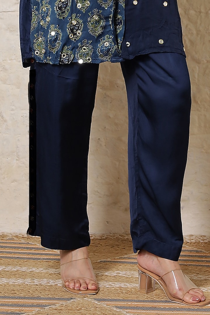Blue Silk Printed & Hand Embroidered Co-Ord Set by Sheeshakari at Pernia's Pop Up Shop
