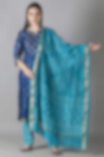 Blue Silk Bead Work Kurta Set by Sheeshakari